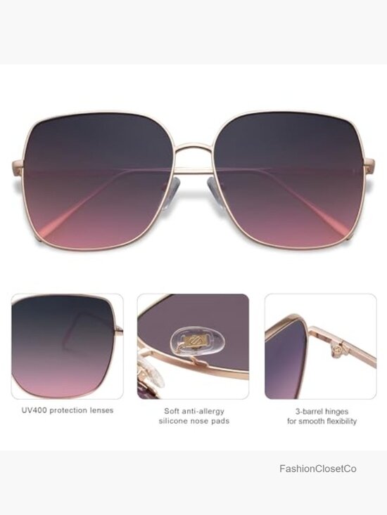 Oversized Square Metal Frame Sunglasses UV Protection Retro Flat Big Lens main image 3